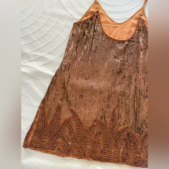 Copper Color Sequin and Beadwork Mini Dress lined holiday bling - Picture 11 of 14